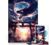 Puzzle de 1000 pièces Dragon de la Porte Torii Mythique pour Adultes Jeu de logique Fine et Silencieux Bords Nets Cadeau mémorable (38x26cm)