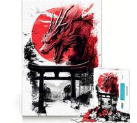 Puzzle de 1000 pièces Dragon Rouge au-Dessus d'une Porte Torii pour Adolescents, Collection Recall Upgrade Calm Relax Clear Cut Art (38x26cm)