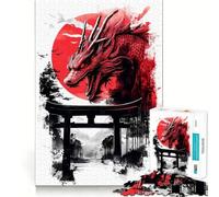 Puzzle de 1000 pièces Dragon Rouge au-Dessus d'une Porte Torii pour Adolescents stimule la mémoire, Loisirs faciles, Bords Nets, Surprise de Noël (50x75cm)