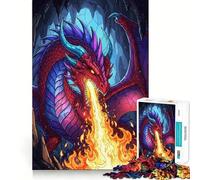 Puzzle de 1000 pièces Dragon Rouge crachant du feu dans Une Grotte pour Adultes, Jeu de réflexion, Passe-Temps la Maison, Bords Nets, Joli Cadeau (50x75cm)
