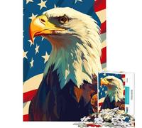 Puzzle de 1000 pièces Drapeau américain Aigle à tête Blanche Illustration Artistique Patriotique pour Jeu éducatif Jouet Stimulant Cadeau d'anniversaire (Dimensions 38x26cm)