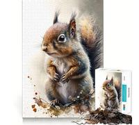 Puzzle de 1000 pièces Écureuil à l'aquarelle pour Adultes et Adolescents, Jeu de réflexion apaisant, Cadeau de Noël idéal 50x75cm
