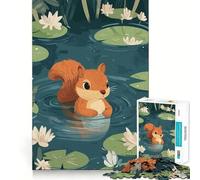 Puzzle de 1000 pièces Écureuil dans Un étang de nénuphars 38x26cm pour Adolescents Un Jeu de réflexion Amusant et Original pour Un Cadeau élégant