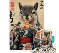 Puzzle de 1000 pièces Écureuil en Kimono mangeur Jeu de rapidité pour Adolescents idéal pour Un Anniversaire ou Noël Défi intellectuel captivant Jouet addictif (38x52cm)