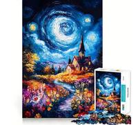 Puzzle de 1000 pièces Église sous Le Ciel Nocturne pour Adultes, Jeu de logique et de renforcement des Liens familiaux, Bordure Premium, Surprise chaleureuse (38x26cm)