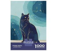 Puzzle De 1000 Pièces Elegant Black Cat Illustration with Gold Accents Puzzle Adulte Jeu Familial Décoration Parfaite Cadeaux Uniques d'anniversaire Et De Noël 38x26cm/1000pcs