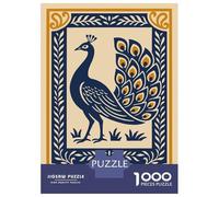 Puzzle De 1000 Pièces Elegant Peacock Illustration with Decorative Border Puzzles pour Adultes Activités Familiales Stimule Le Cerveau Idéal comme Cadeau pour Toute La Famille 38x26cm/1000pcs