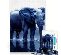 Puzzle de 1000 pièces Éléphant Bleu avec pièces étanches,Jeu de Concentration Amusant,Moment de détente et de Plaisir,décoration de Noël (38x52cm)