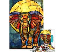 Puzzle de 1000 pièces Éléphant en vitrail pour Anniversaire Noël Jeu éducatif pour améliorer la mémoire à partir de 14 Ans 38x26cm