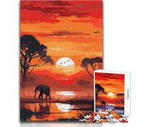 Puzzle de 1000 pièces « Éléphants d'Afrique au Coucher du Soleil » pour Adultes - Jeu éducatif et ludique pour Toutes Les Occasions - Dimensions:38x26cm