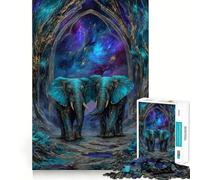 Puzzle de 1000 pièces Éléphants Turquoise sous Une Arche Cosmique pour Adultes, Jeu Intelligent, découpe précise, 38x52cm