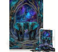 Puzzle de 1000 pièces Éléphants Turquoise sous Une Arche Cosmique pour Adultes, Jeu Intelligent, découpe précise, 38x52cm