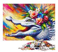 Puzzle de 1000 pièces en Acrylique représentant Un Alligator majestueux en Fleurs, pour Adultes et Enfants. Casse-tête en Bois, 1000 pièces (75 x 50 cm).