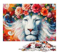 Puzzle de 1000 pièces en Acrylique représentant Un Lion majestueux en Fleurs, Jeu éducatif en Bois pour Adultes et Enfants, idéal comme Cadeau de Noël, 1000 pièces (75 x 50 cm).