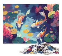 Puzzle de 1000 pièces en Bois, Motif Poissons Koi Aquarelle, Jeu éducatif et Stimulant, idéal comme Cadeau de Noël, 1000 pièces (75 x 50 cm)