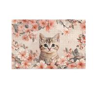 Puzzle de 1000 pièces en bois pour adultes - Cadeau idéal pour la décoration de la maison - Le joli chat est parmi les fleurs