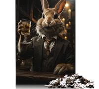 Puzzle de 1000 pièces en Bois représentant Un Lapin Buvant du Whisky, idéal pour Les Adolescents. Jeu créatif et Familial, Niveau de difficulté Stimulant. 1000 pièces (75 x 50 cm).