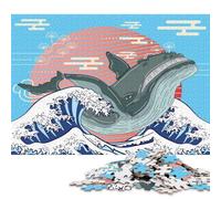 Puzzle de 1000 pièces en Bois représentant Une Baleine, de Style Japonais, par Roosevelt Gulgowski. Jeu éducatif pour Adultes et Enfants, idéal comme Cadeau de Noël (75 x 50 cm).