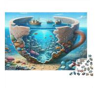 Puzzle de 1000 pièces en Carton 100% recyclé représentant Une Tasse de thé sous-Marine et Un Paysage océanique. Illustration Unique et Magnifique (70 x 50 cm).