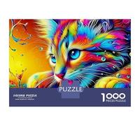 Puzzle de 1000 pièces en Carton à Motifs psychédéliques de Chats Mignons (52 x 38 cm) - Idéal pour Adultes et débutants - Anti-Stress - Divertissement à la Maison - Loisirs - 1000 pièces