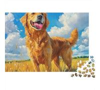 Puzzle de 1000 pièces en Carton épais représentant Un Adorable Chiot doré dans Un pré. se détendre,se Relaxer et créer Une Ambiance apaisante.aux Seniors,aux Adultes,aux débutants et aux: 38 x 26 cm.