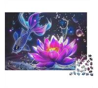 Puzzle de 1000 pièces en Carton Lisse recyclé,Motif de carpes koï et Lotus Violets.Idéal se détendre et créer Un Cadeau d'anniversaire Relaxant Adultes,Couples,passionnés et débutants::70 x 50 cm.