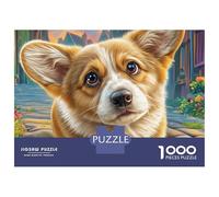 Puzzle de 1000 pièces en Carton Lisse sans poussière représentant Un Welsh Corgi et Un Paysage de Village.Adultes, ce Puzzle Peut être encadré et constitue activité familialee.Dimensions: 70 x 50 cm.