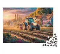 Puzzle de 1000 pièces en Carton Mat Lisse, représentant Un Champ labouré par Un Tracteur. Idéal pour se détendre en Famille ou Entre Amis, même par Temps de Pluie. Dimensions : 70 x 50 cm.