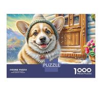 Puzzle de 1000 pièces en Carton Mat Premium représentant Un Welsh Corgi, avec Support pour Bonnet tricoté. Idéal pour Adultes, Anti-Stress, Loisirs à la Maison, Amusant. 38 x 26 cm / 1000 pièces