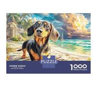 Puzzle de 1000 pièces en Carton Premium sans poussière,Motif Teckel sur la Plage,représentant Un Petit Chien côtier.Les Adultes, ce Puzzle Anti-Peut être encadré et activité de Amusante : 38 x 26 cm.