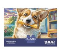 Puzzle de 1000 pièces en Carton recyclé représentant Un Welsh Corgi, avec Support pour fenêtre, idéal pour Les Adultes. Amusant et Relaxant, il se présente à Partager en ou Entre Amis : 52 x 38 cm.