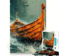 Puzzle de 1000 pièces en Forme de Bateau Viking pour Adolescents,Jeu de Concentration mentale,découpe de précision,Bords Lisses, pour Les fêtes (50x75cm)