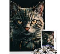 Puzzle de 1000 pièces en Forme de Chat décoration Murale et Jeu Familial avec Poster et fiche de Questions Assortis Dimensions 38x26cm