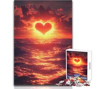Puzzle de 1000 pièces en Forme de cœur, Coucher de Soleil sur l'océan, activité de détente et de Loisirs Découpe de précision, Bords Lisses Dimensions:50x75cm