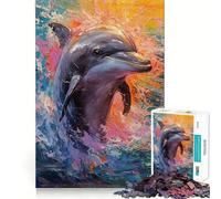 Puzzle de 1000 pièces en Forme de Dauphin sur Palette, idéal pour Adultes Jeu cognitif, Moment de Partage et d'échange, Motif à Assembler, Cadeau de Noël (50x75cm)