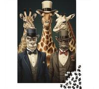 Puzzle de 1000 pièces en forme de girafe, puzzles rectangulaires en bois créatifs pour adultes, grands puzzles pour jeux éducatifs familiaux (75x50 cm)