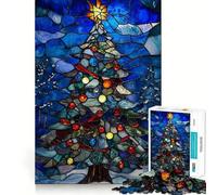 Puzzle de 1000 pièces en Forme de Sapin de Noël en vitrail pour Adultes Jeu Intelligent d'intérieur Découpe précise Joli Cadeau 50x75cm