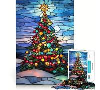 Puzzle de 1000 pièces en Forme de Sapin de Noël en vitrail pour Adultes Jeu Intelligent d'intérieur Découpe précise Joli Cadeau 38x52cm