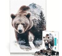 Puzzle de 1000 pièces en forme d'ours dans des montagnes enneigées, coupe précise, stimule la réflexion, favorise la concentration et est un élément de décoration de Noël amusant pour la maison (50 x