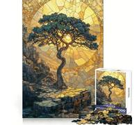 Puzzle de 1000 pièces en mosaïque de Pierre représentant Un Arbre doré, idéal pour Les Adultes Jeu de réflexion apaisant et Relaxant, décoration Murale aux Lignes épurées 38x52cm