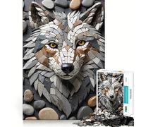 Puzzle de 1000 pièces en mosaïque de Pierre représentant Une tête de Loup, idéal pour Les Adolescents Jeu de réflexion et Anti-Stress Découpe Nette Liste de souhaits du Père Noël 38x26cm