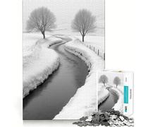 Puzzle de 1000 pièces en Noir et Blanc représentant Un Paysage de rivière en Hiver,idéal pour Les Adolescents Pièces Parfaitement emboîtables,sans espaces,pour Une activité ludique en Famille Le Soir