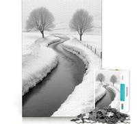 Puzzle de 1000 pièces en Noir et Blanc représentant Un Paysage de rivière en Hiver,idéal pour Les Adolescents Pièces Parfaitement emboîtables,sans espaces,pour Une activité ludique en Famille Le Soir