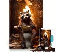 Puzzle de 1000 pièces en Papier Journal avec Un Raton Laveur dans Les Toilettes pour Adultes Jeu Intelligent et Calme Motif Assembler Cadeau Original (38x52cm)