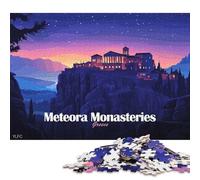 Puzzle de 1000 pièces en Papier - Monastères des Météores, Grèce, Paysage Nocturne - Activité familiale - Cadeau de Noël - 38 x 26 cm / 1000 pièces