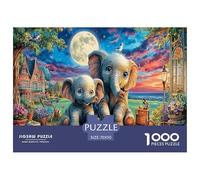 Puzzle de 1000 pièces en Papier recyclé « Le Pont des Éléphants » pour Adultes - Deux éléphants (scène au Clair de Lune) - Jeu éducatif et décompressant 70 x 50 cm / 1000 pièces