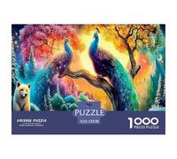 Puzzle de 1000 pièces en Papier recyclé « Paons dans Une forêt Fantastique » - Pingouins psychédéliques sur Glace - Jeu éducatif décompressant - 52 x 38 cm