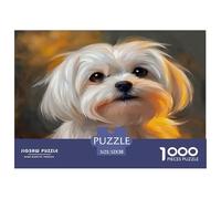 Puzzle de 1000 pièces en Papier recyclé représentant Un Adorable Chien Maltais aux Tons Chauds et au Regard Alerte. Un Jeu Stimulant et idéal pour décorer Votre Mur. Dimensions : 52 x 38 cm.
