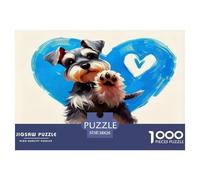Puzzle de 1000 pièces en Papier recyclé représentant Un Adorable Schnauzer avec Un cœur Bleu et Un air Joueur et Alerte Jeu éducatif pour Adultes, idéal pour se détendre et décorer Un Mur (38x26 cm).