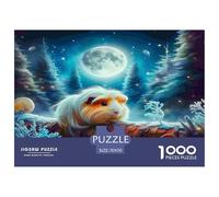 Puzzle de 1000 pièces en Papier recyclé représentant Un Cochon d'Inde - Forêt au Clair de Lune, Jeu de société Serein et Mystique, pour la décoration Murale (70 x 50 cm).